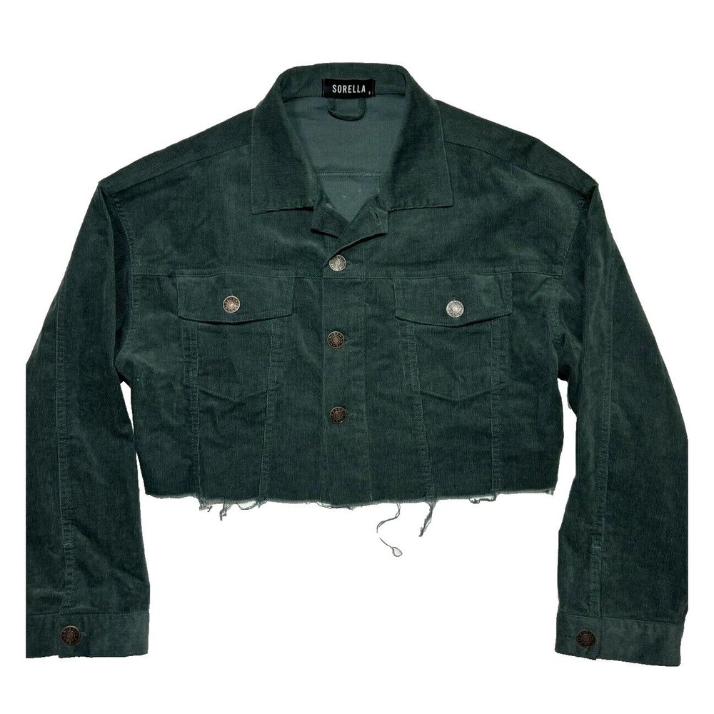 SORELLA Womens Cropped Jacket Corduroy Green Small EXCELLENT CONDITION!